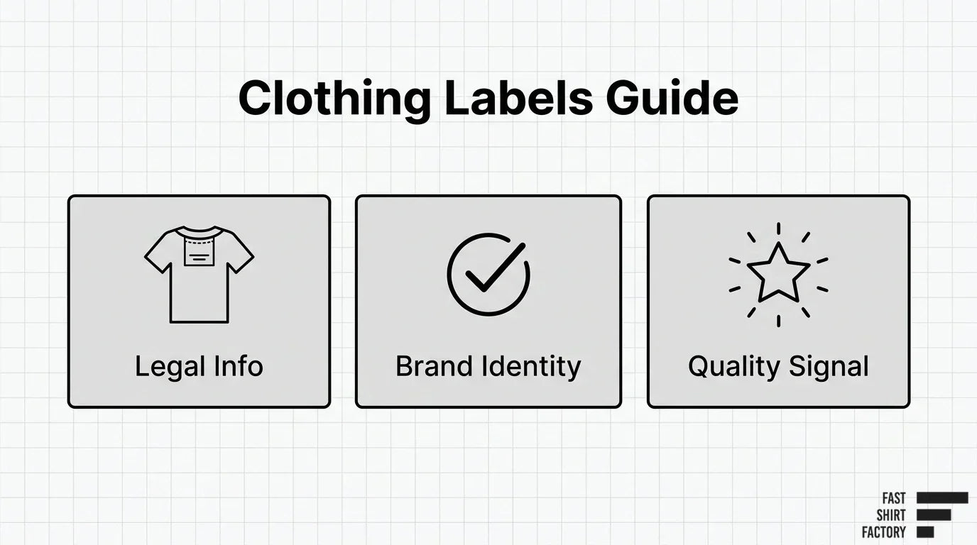 Clothing labels guide showing labels as a source of legal information, brand identity, and product quality signals.