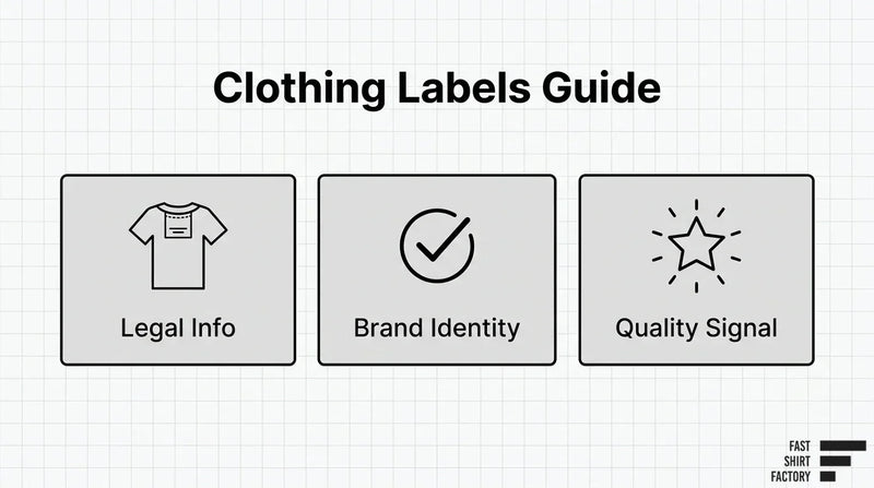 Clothing labels guide showing labels as a source of legal information, brand identity, and product quality signals.